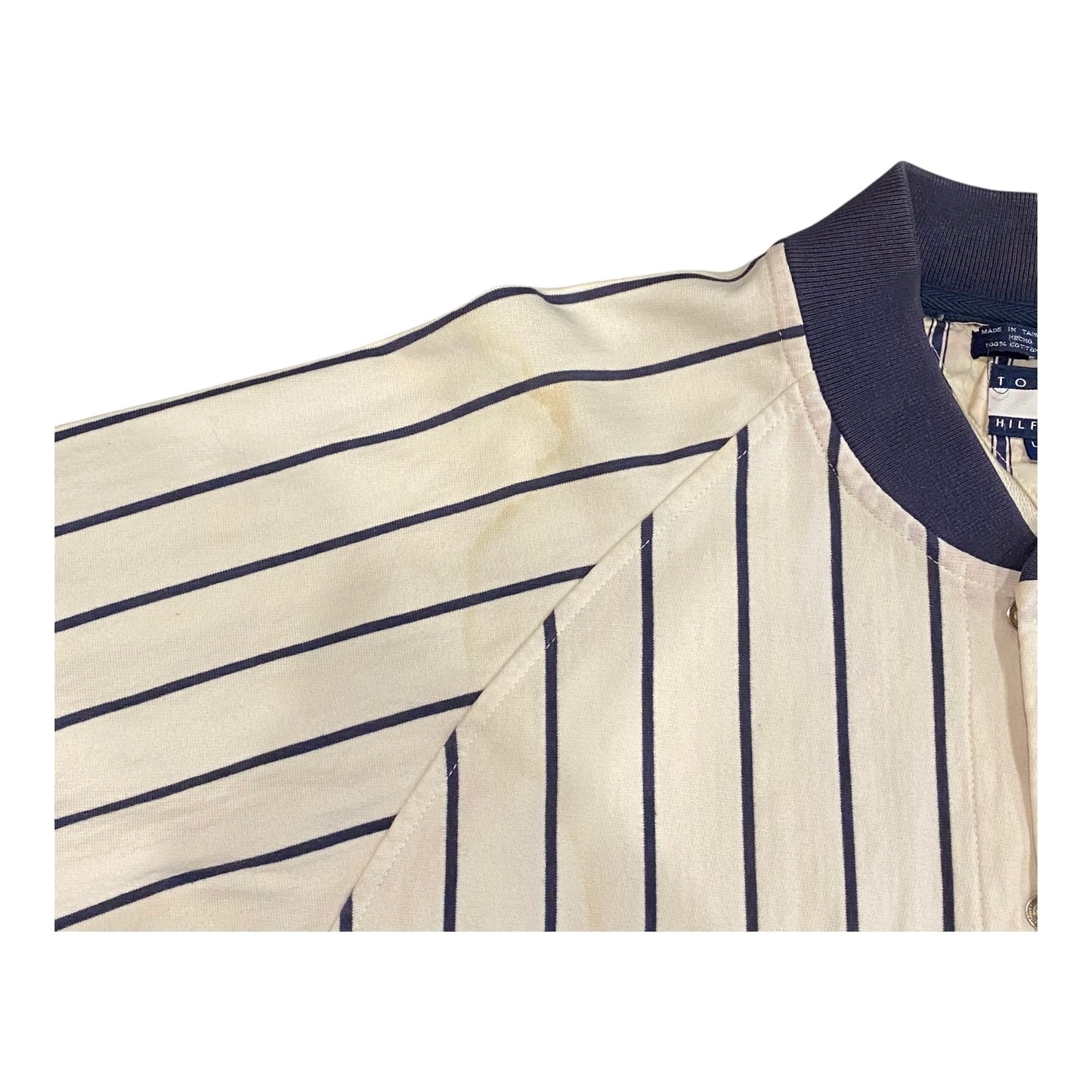 90s Tommy Hilfiger pinstripe button up bomber jacket