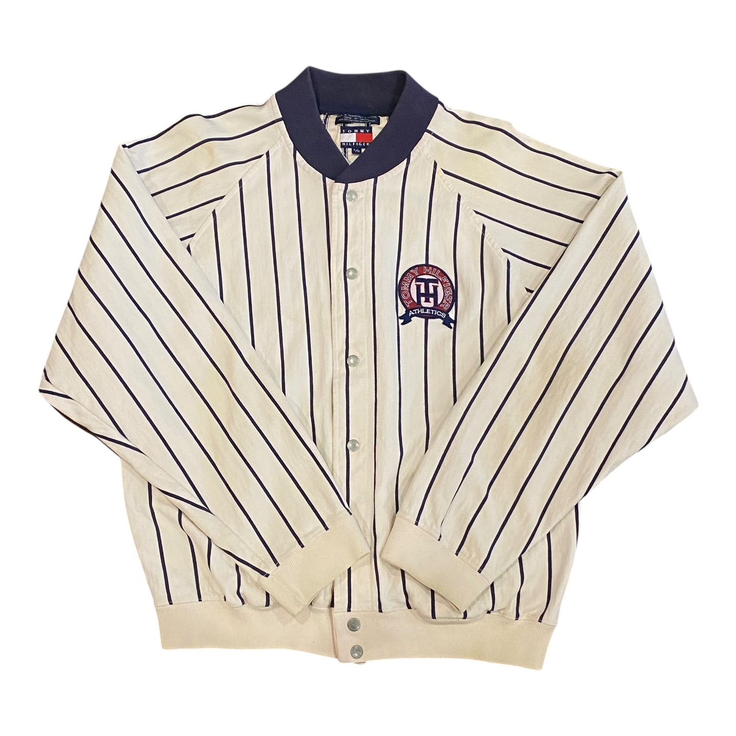 90s Tommy Hilfiger pinstripe button up bomber jacket