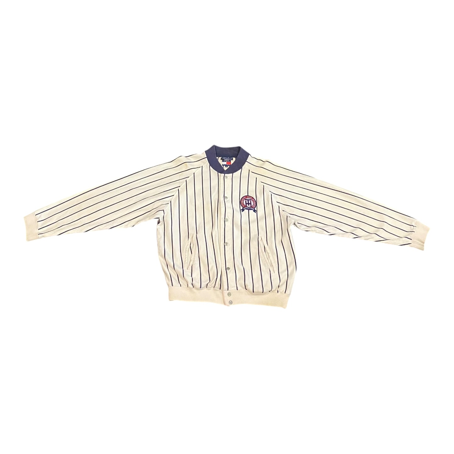 90s Tommy Hilfiger pinstripe button up bomber jacket