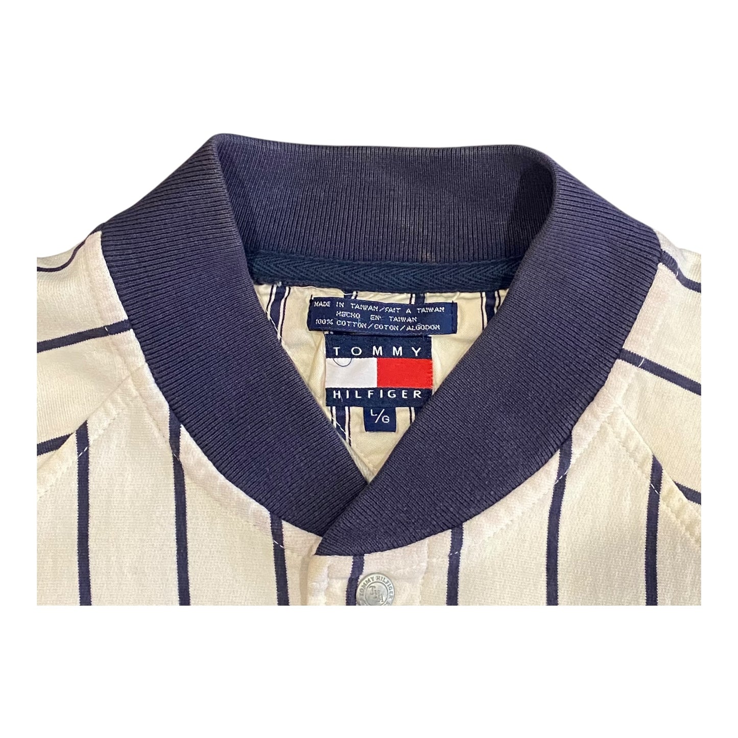 90s Tommy Hilfiger pinstripe button up bomber jacket