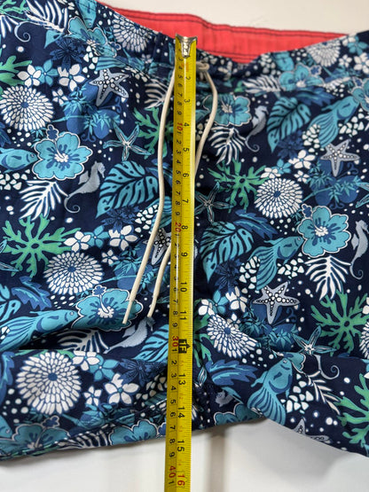 Men's Blue Tropical Print Swim Shorts with Drawstring XXL