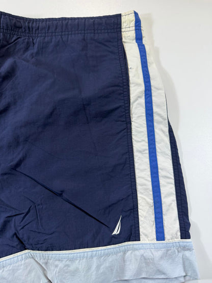 Nautica Men's Navy Blue Swim Shorts with White and Blue M