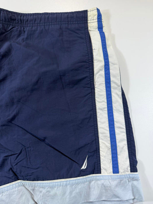 Nautica Men's Navy Blue Swim Shorts with White and Blue M
