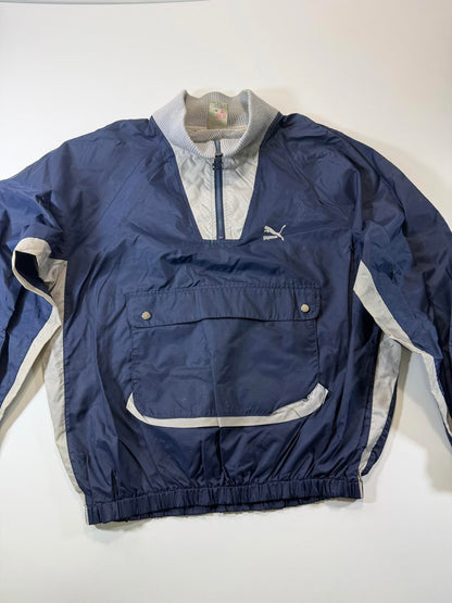 Vintage Puma Navy and Light Grey Pullover Windbreaker Jacket M