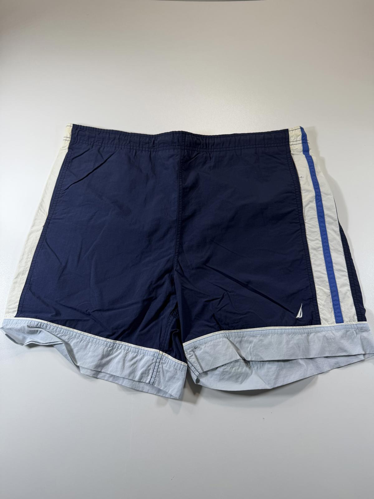 Nautica Men's Navy Blue Swim Shorts with White and Blue M