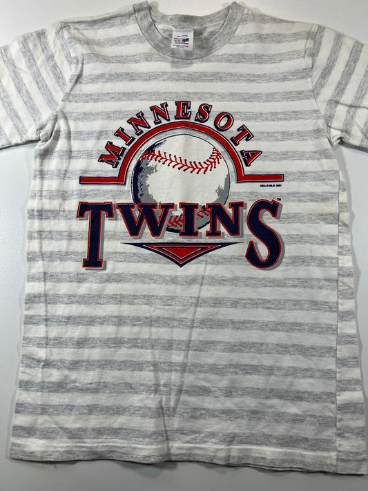 Vintage Minnesota Twins Striped T-Shirt 1991 S