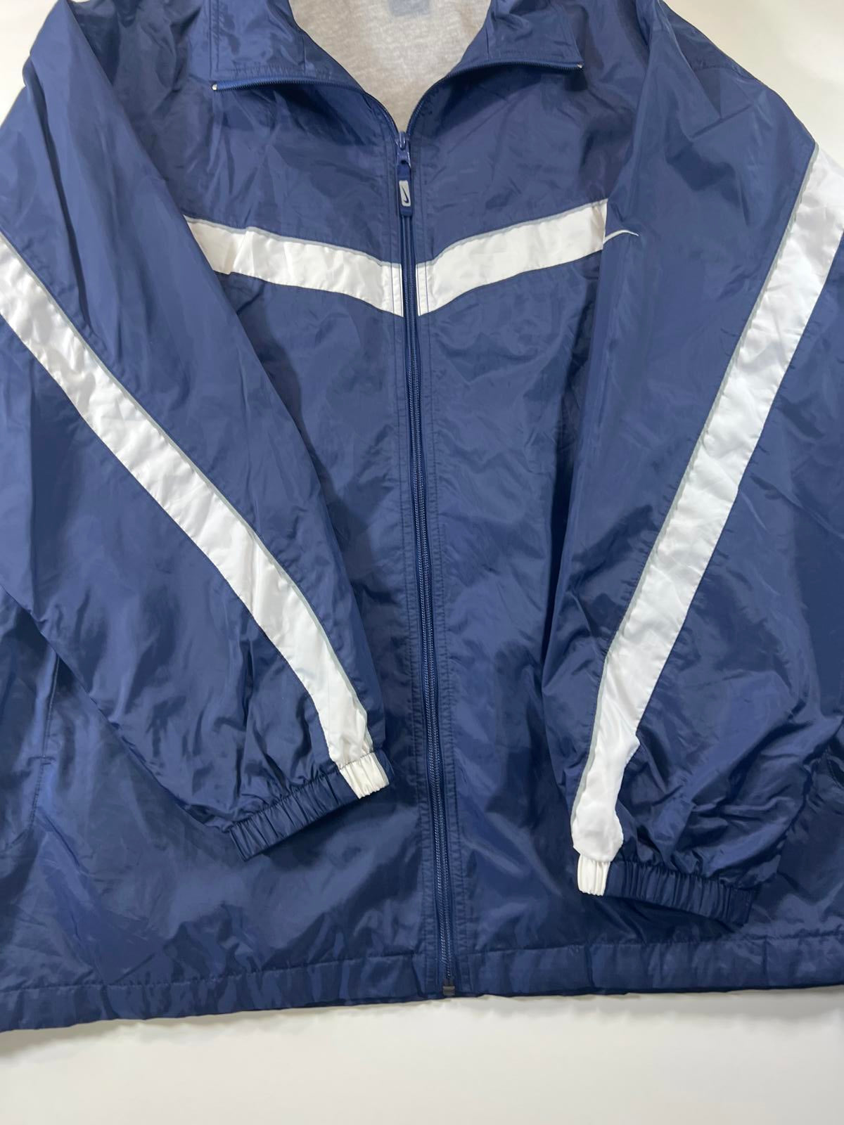 Vintage Nike Navy Blue and White Windbreaker Jacket XL