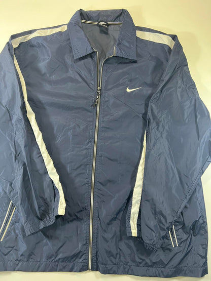 Vintage Nike Navy Blue and White Track Jacket