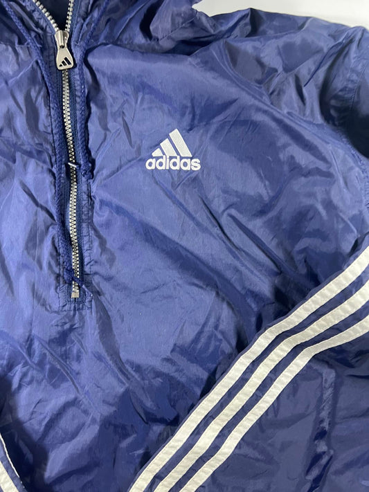 Adidas Navy Blue Windbreaker Jacket with Hood Stripes L