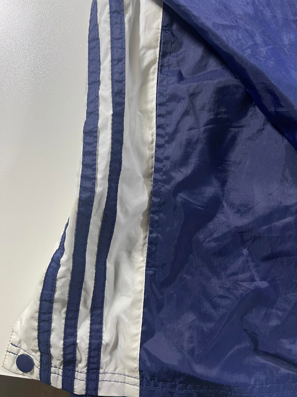 Adidas Navy Blue Windbreaker Jacket with Hood Stripes L