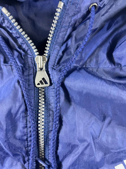 Adidas Navy Blue Windbreaker Jacket with Hood Stripes L