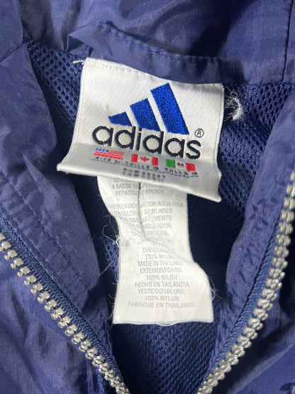 Adidas Navy Blue Windbreaker Jacket with Hood Stripes L