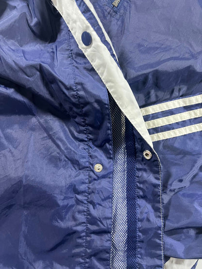 Adidas Navy Blue Windbreaker Jacket with Hood Stripes L