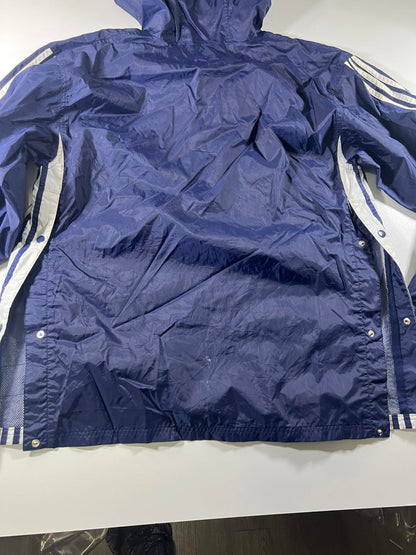 Adidas Navy Blue Windbreaker Jacket with Hood Stripes L