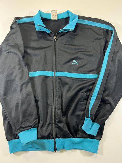 Vintage Puma Black and Turquoise Track Jacket, Size M