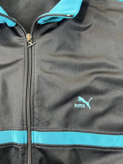 Vintage Puma Black and Turquoise Track Jacket, Size M