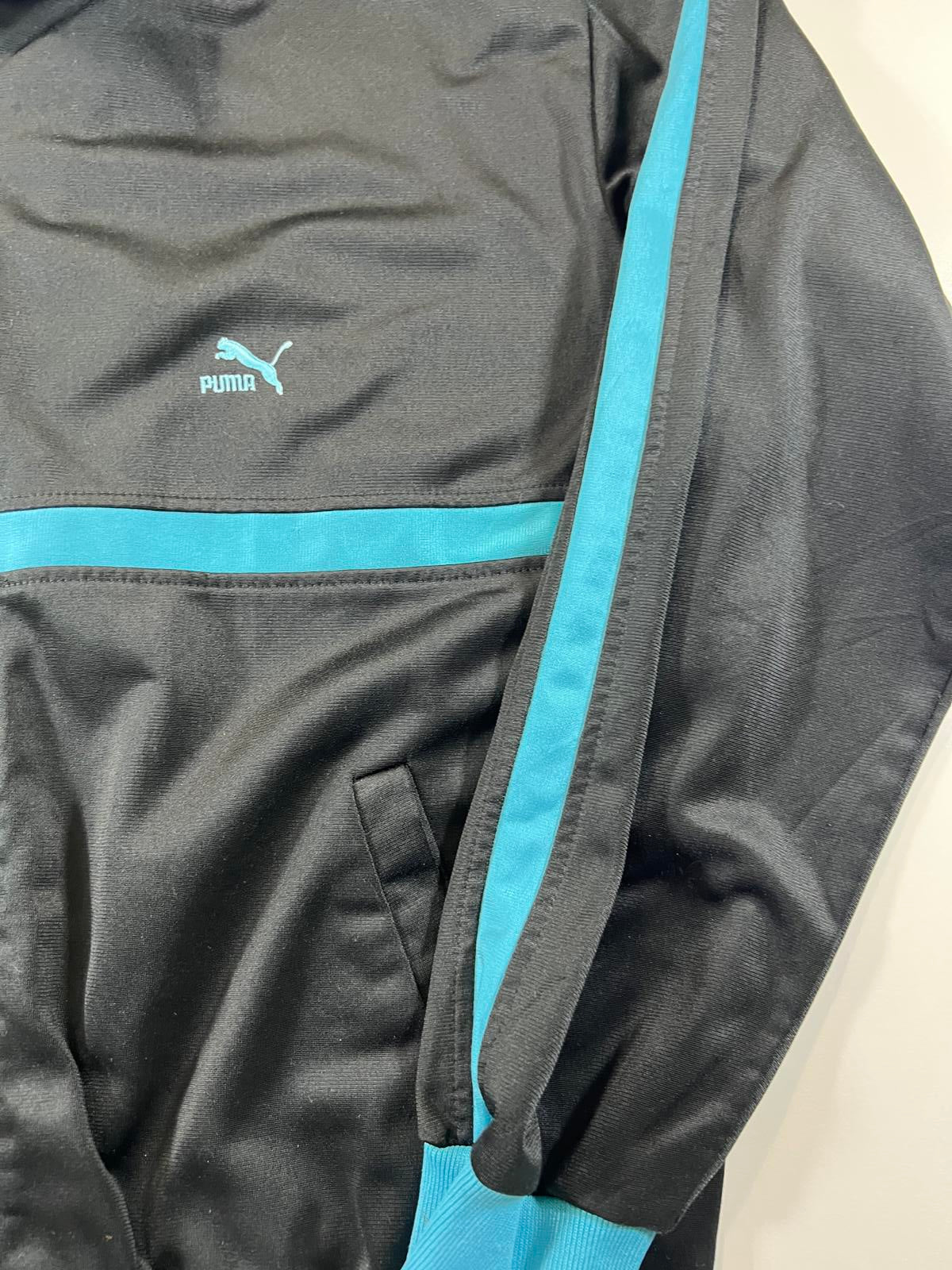 Vintage Puma Black and Turquoise Track Jacket, Size M