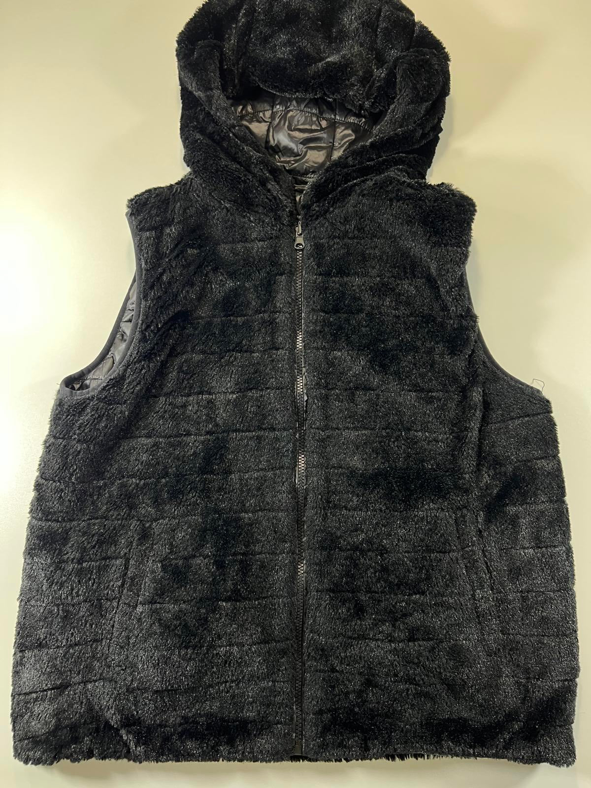 Guess Women's Black Faux Fur reversible insulated Vest XL