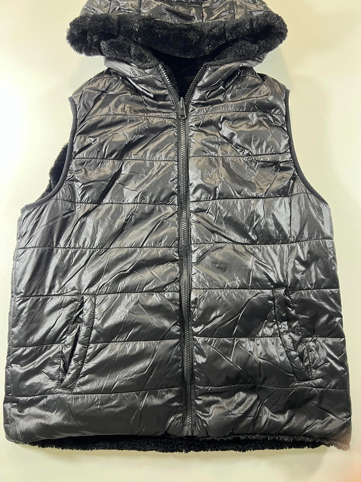 Guess Women's Black Faux Fur reversible insulated Vest XL