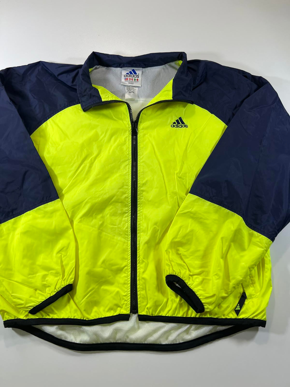 Vintage Adidas Men's Windbreaker Jacket Yellow Navy Size M