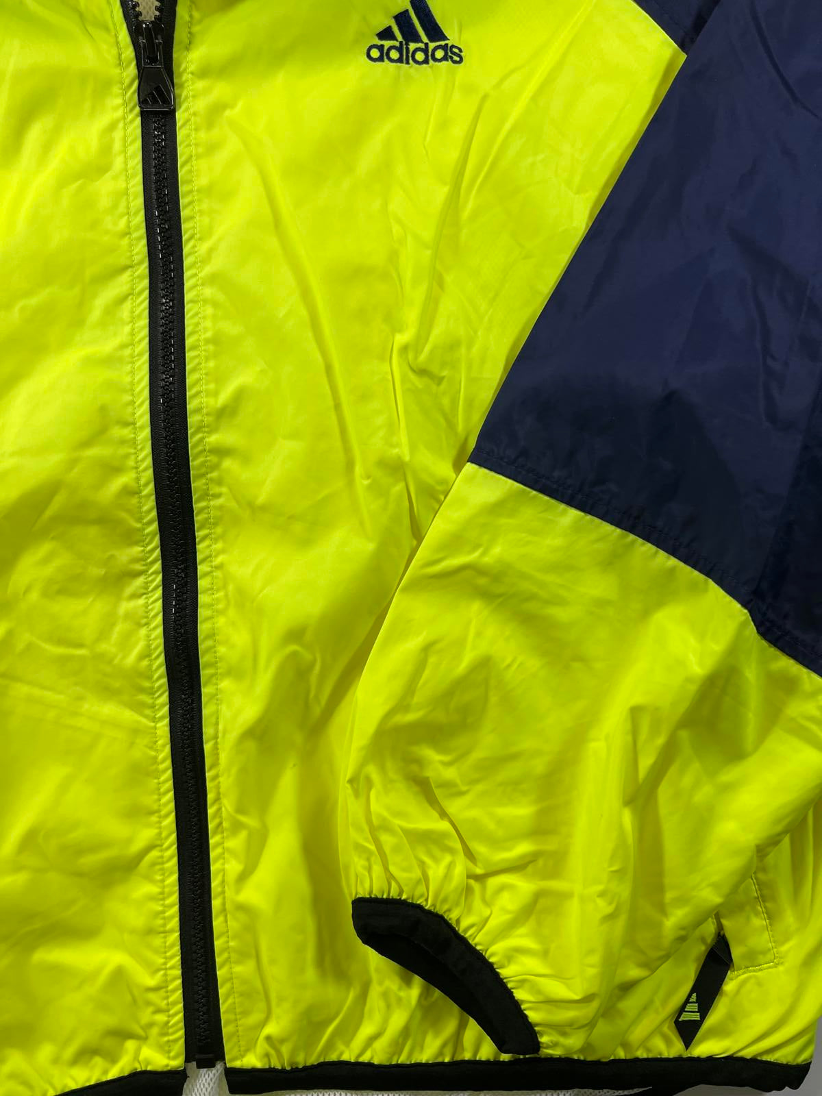 Vintage Adidas Men's Windbreaker Jacket Yellow Navy Size M