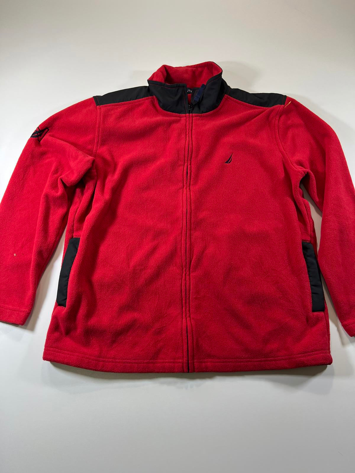 Nautica Red and Black Fleece Jacket with Full Zip