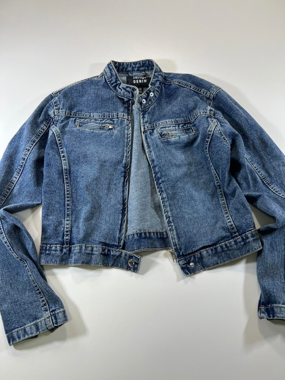 Refuge Denim Blue Cropped Denim Jacket - Size L
