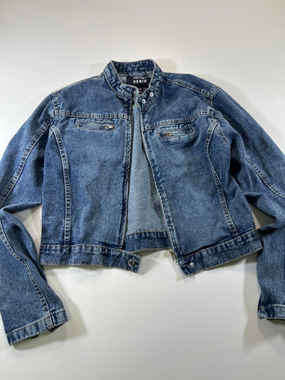 Refuge Denim Blue Cropped Denim Jacket - Size L