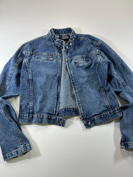 Refuge Denim Blue Cropped Denim Jacket - Size L