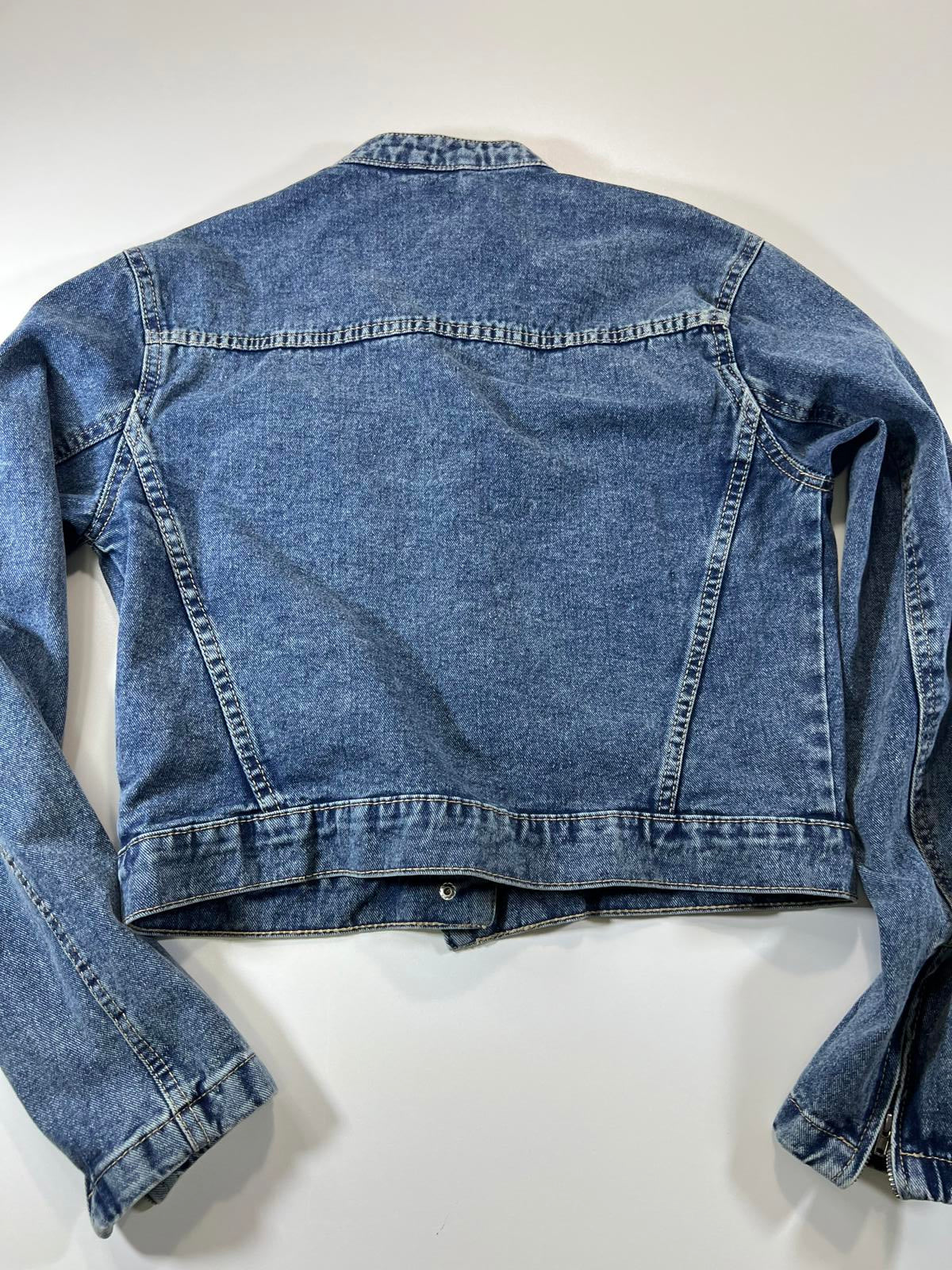 Refuge Denim Blue Cropped Denim Jacket - Size L