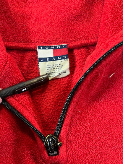 Tommy Jeans Red Fleece Half-Zip Pullover Sweater size L