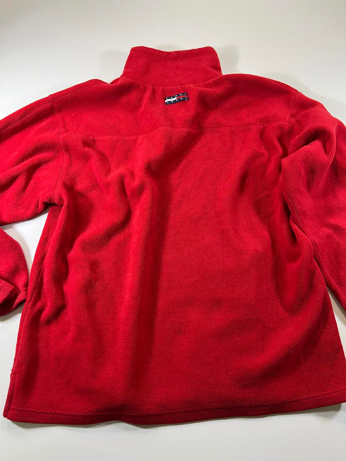 Tommy Jeans Red Fleece Half-Zip Pullover Sweater size L