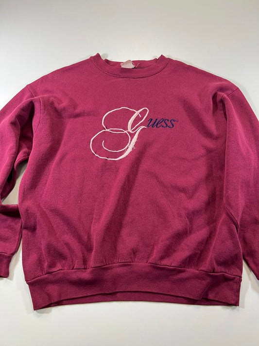Guess Vintage Maroon Sweatshirt with Embroidered Logo M
