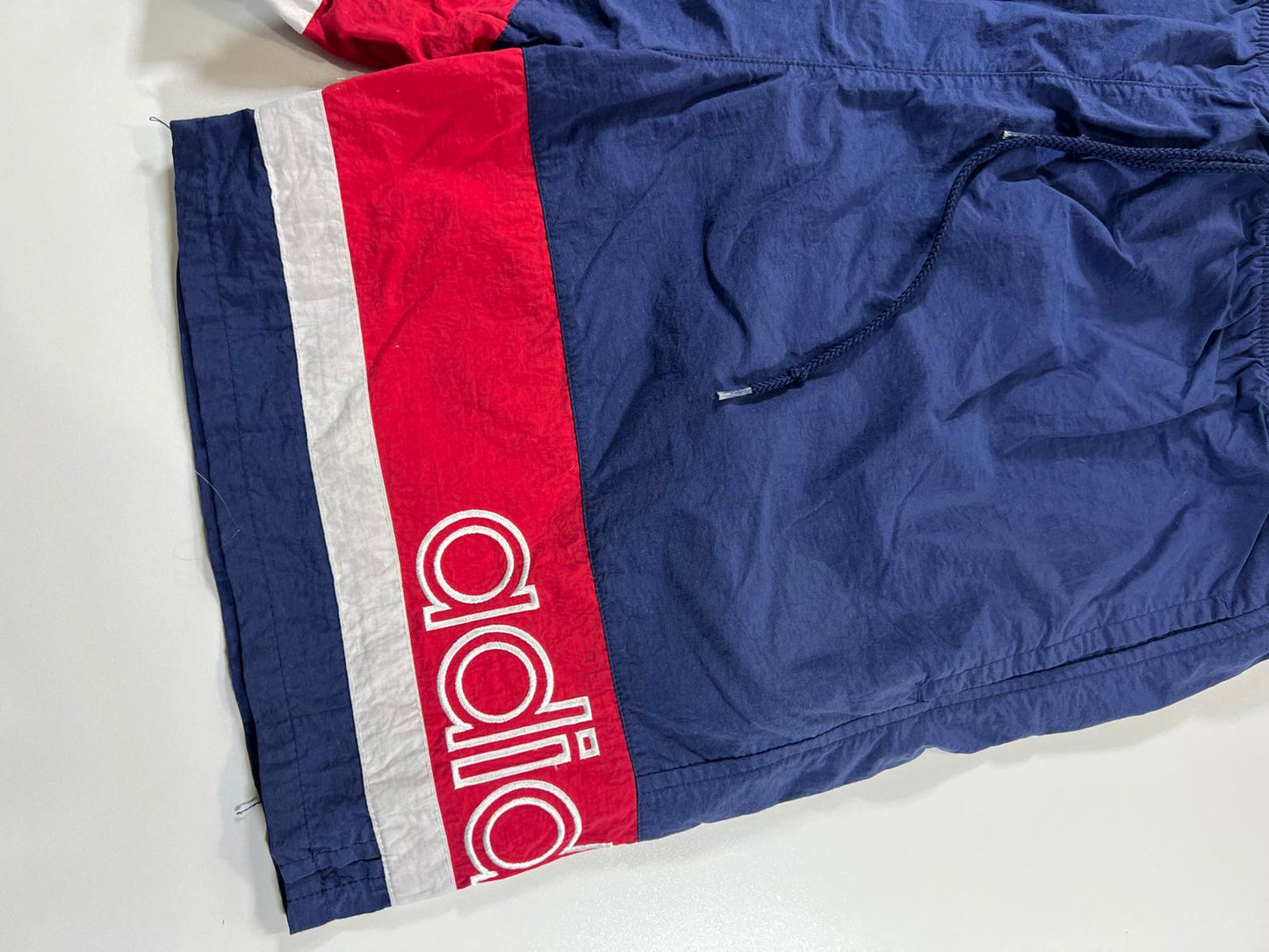 Vintage Adidas Men's Navy Blue Red and White Swim Shorts