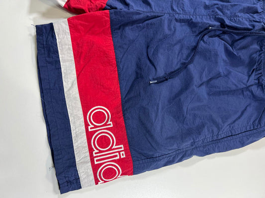 Vintage Adidas Men's Navy Blue Red and White Swim Shorts