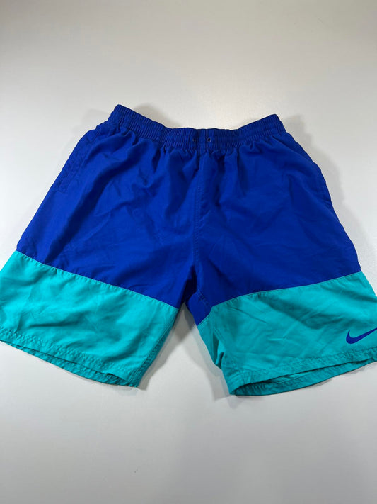 Nike Men's Blue and Turquoise Colourblock Athletic Shorts