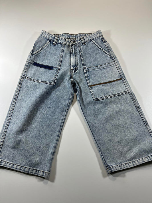 Wide Leg Light Wash Denim Jeans with Patch Pockets