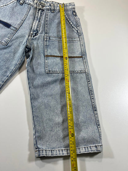 Wide Leg Light Wash Denim Jeans with Patch Pockets