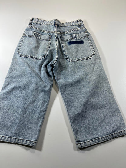 Wide Leg Light Wash Denim Jeans with Patch Pockets