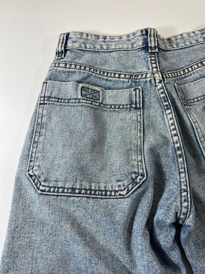 Wide Leg Light Wash Denim Jeans with Patch Pockets