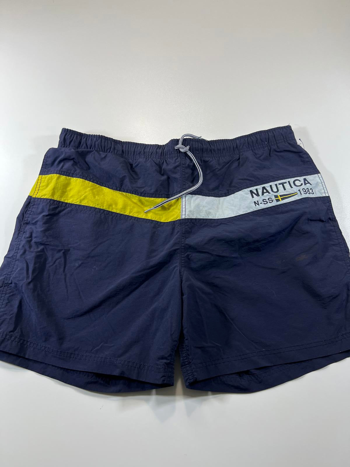 Nautica Men's Navy Swim Shorts with Yellow and White Accents