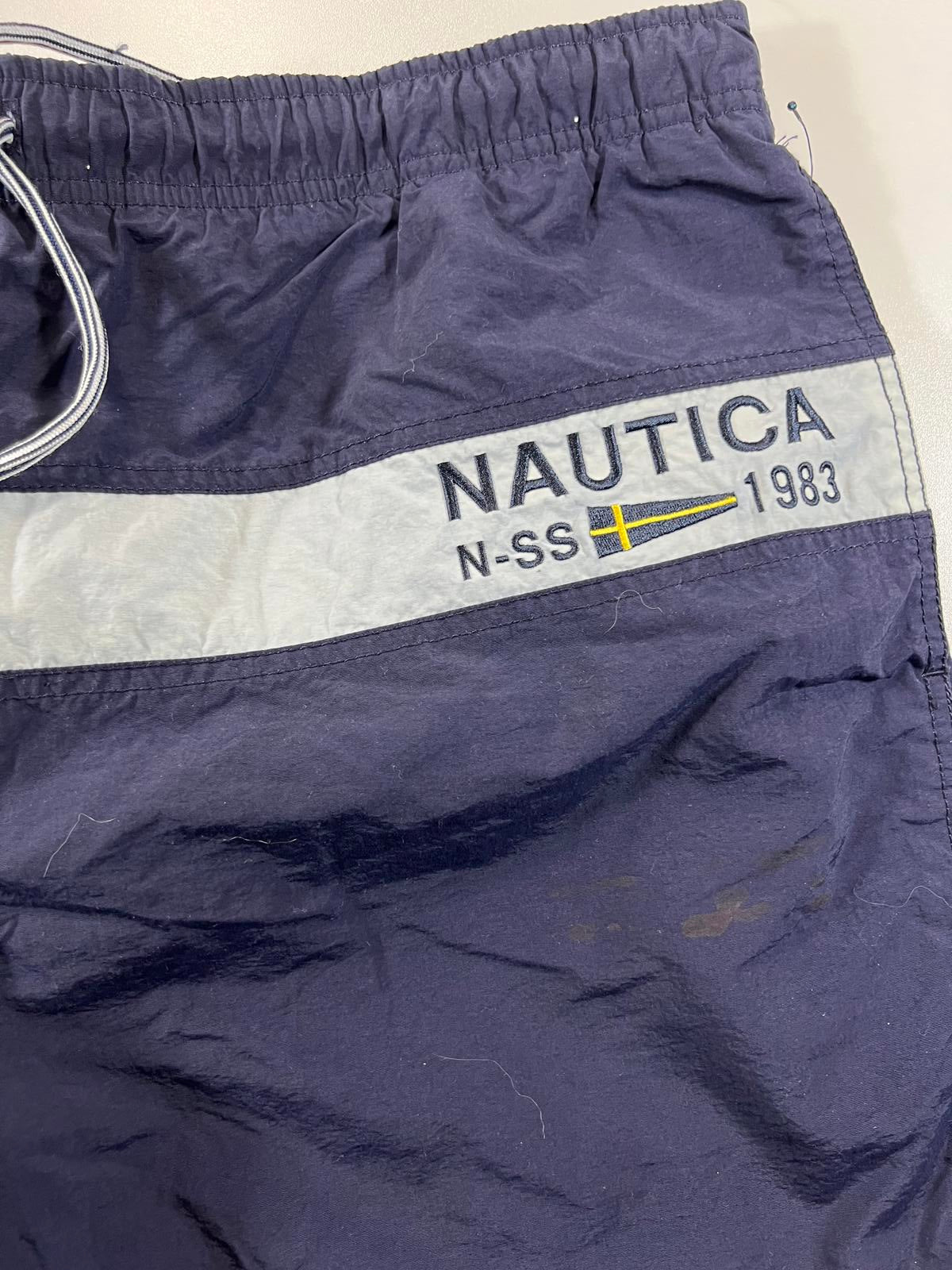 Nautica Men's Navy Swim Shorts with Yellow and White Accents