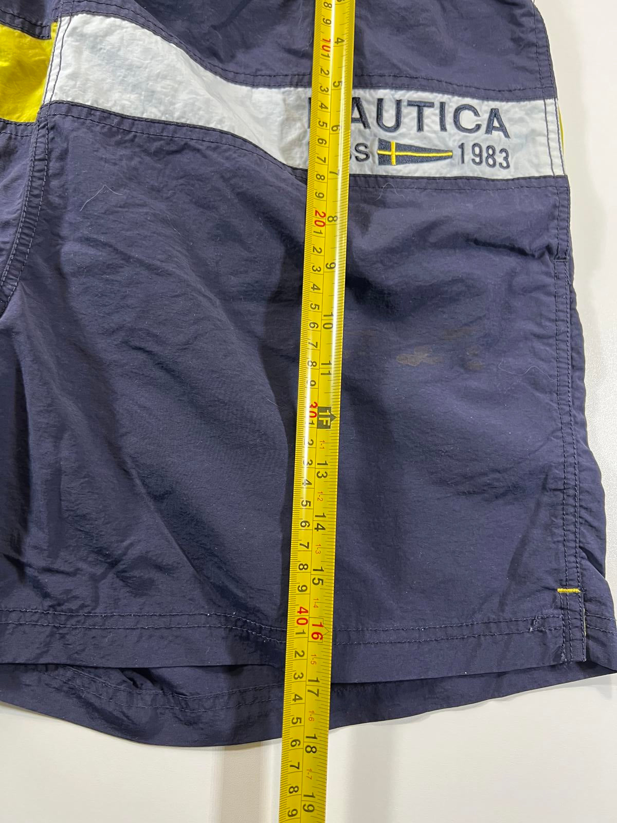 Nautica Men's Navy Swim Shorts with Yellow and White Accents
