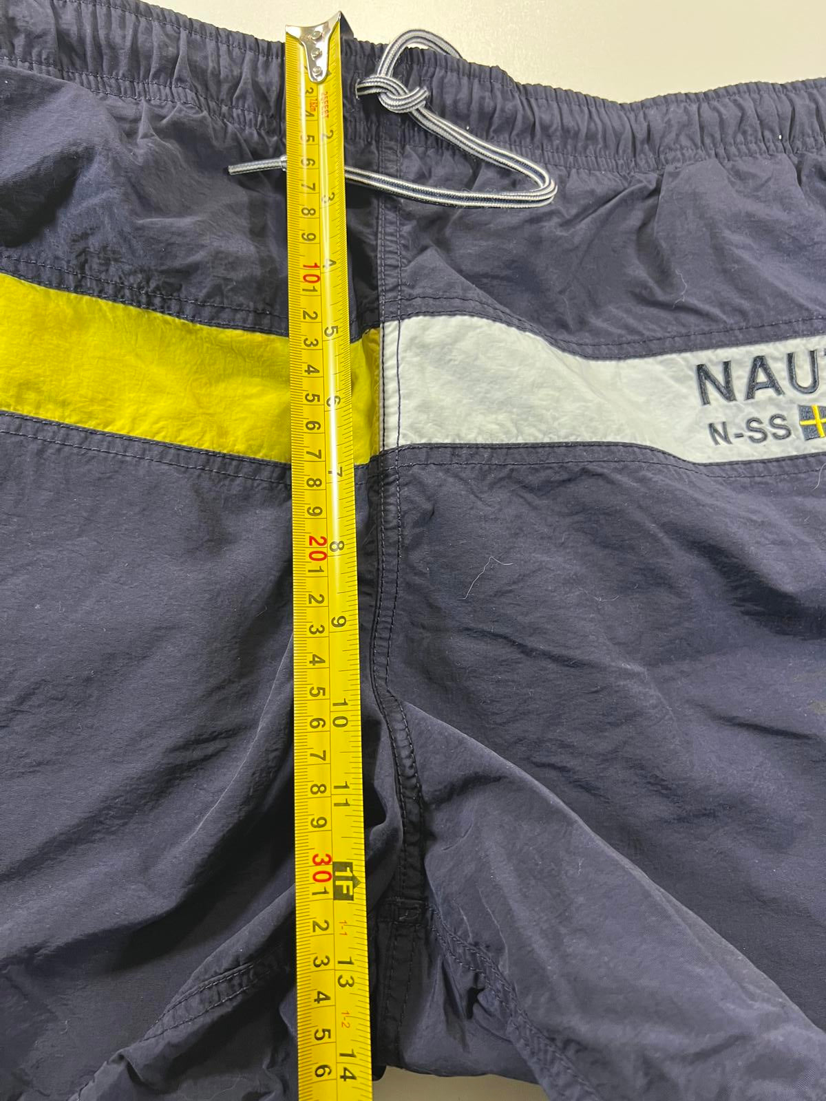 Nautica Men's Navy Swim Shorts with Yellow and White Accents