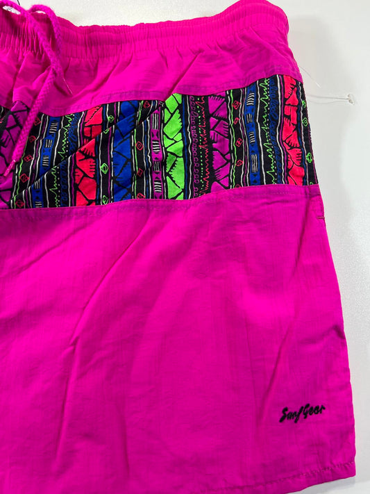 Vintage Pink Swim Shorts with Multicolour Patterned M