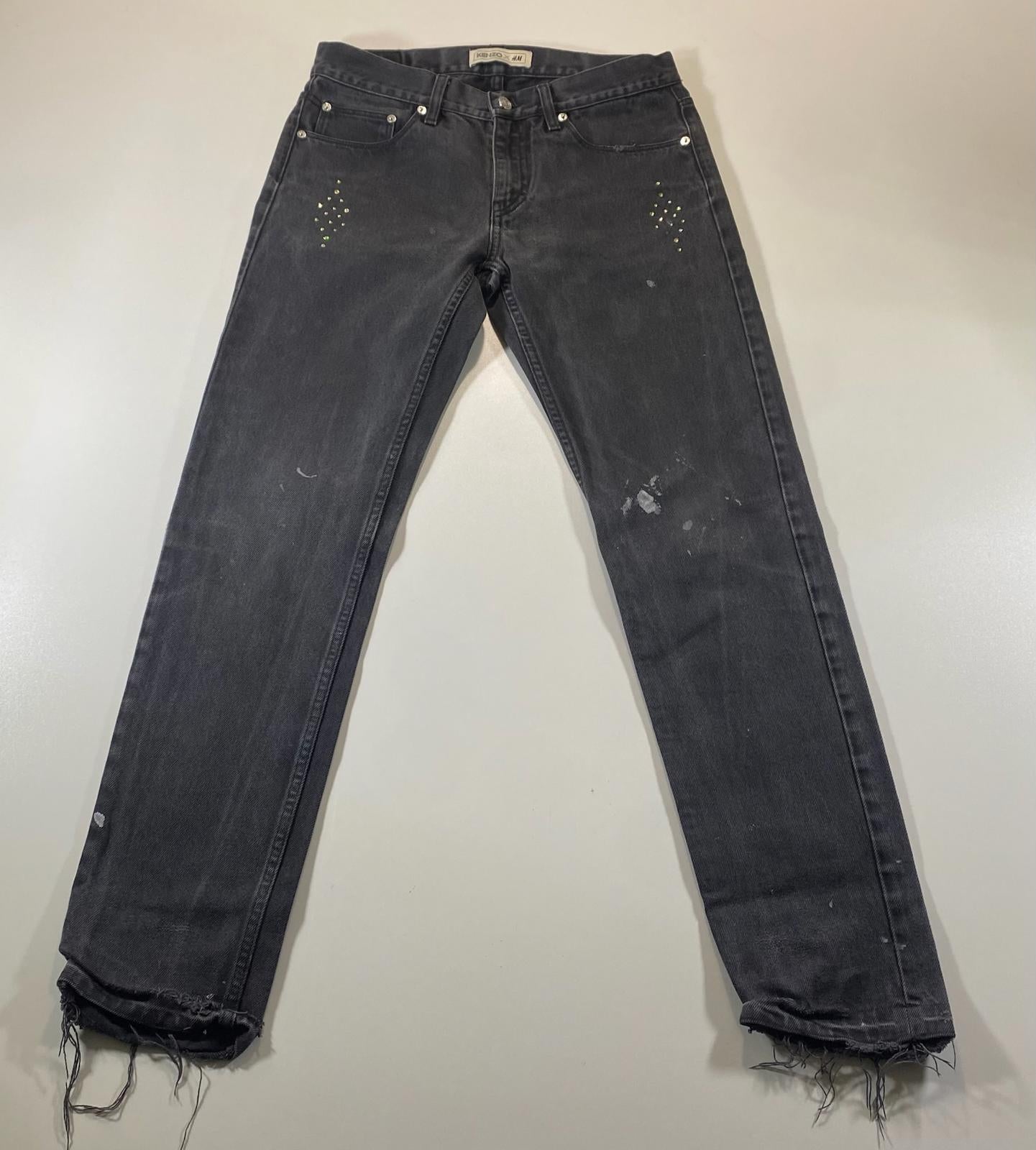 Kenzo H&M Black Denim Jeans with Distressed Details