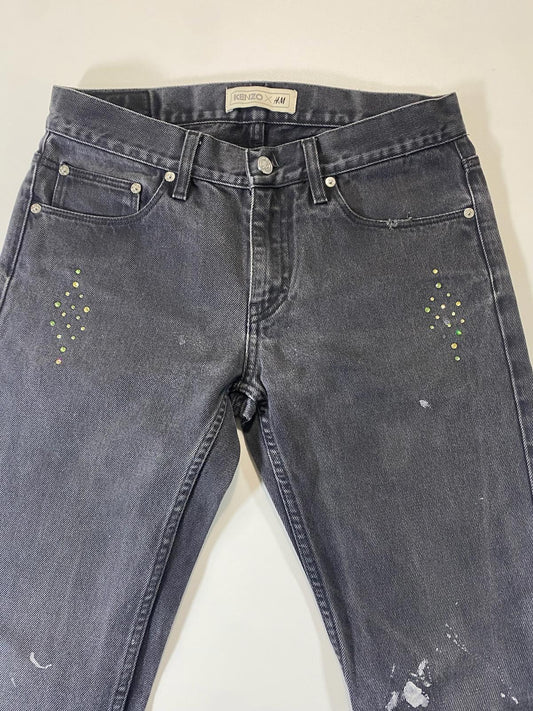 Kenzo H&M Black Denim Jeans with Distressed Details