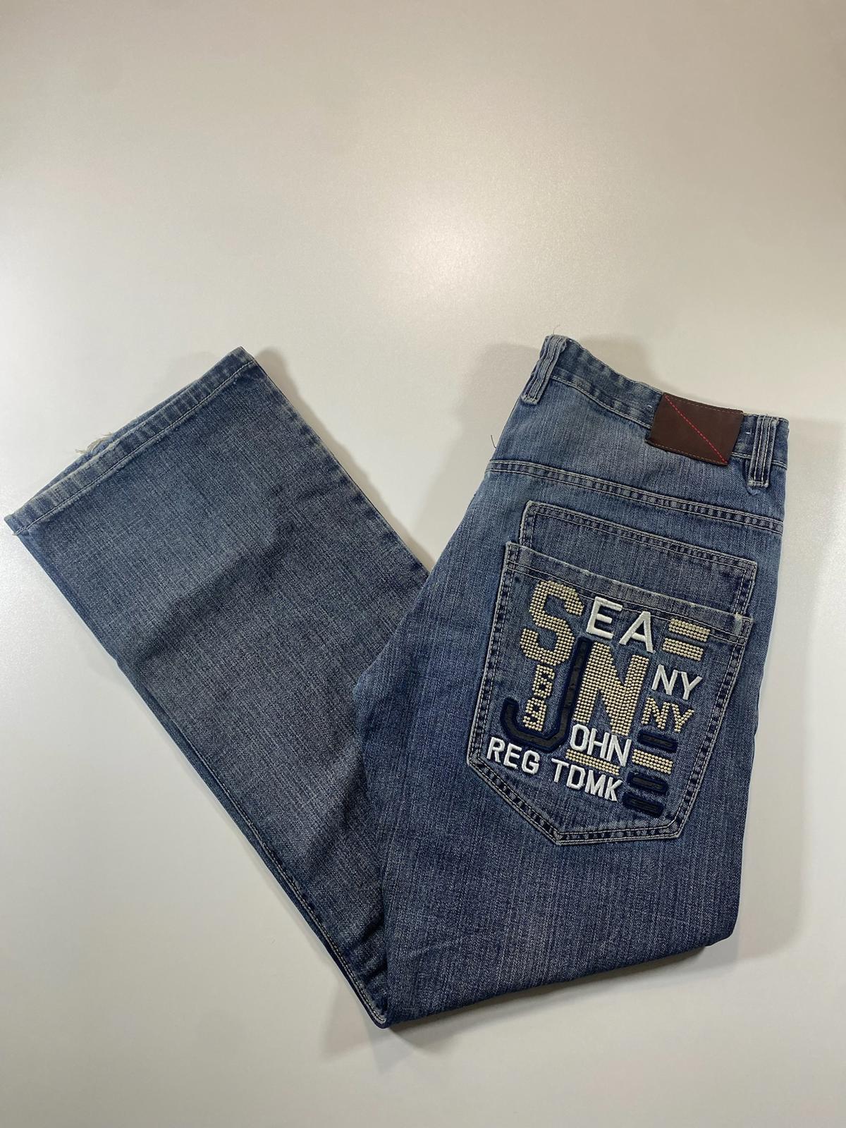 Vintage Sean John Blue Denim Jeans with Embroidered Details