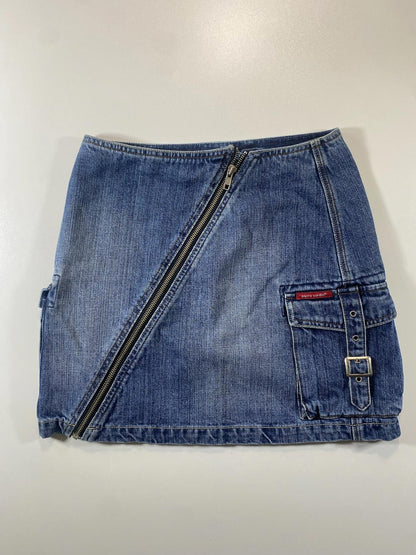 Vintage Pierre Cardin Denim Mini Skirt with Diagonal Zipper