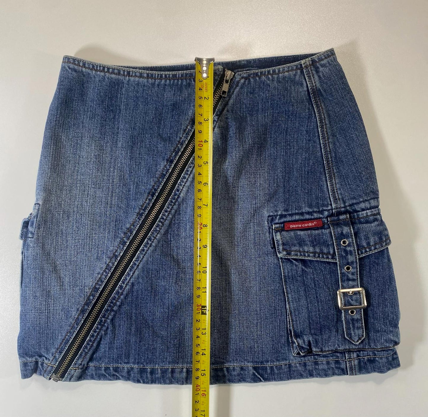 Vintage Pierre Cardin Denim Mini Skirt with Diagonal Zipper